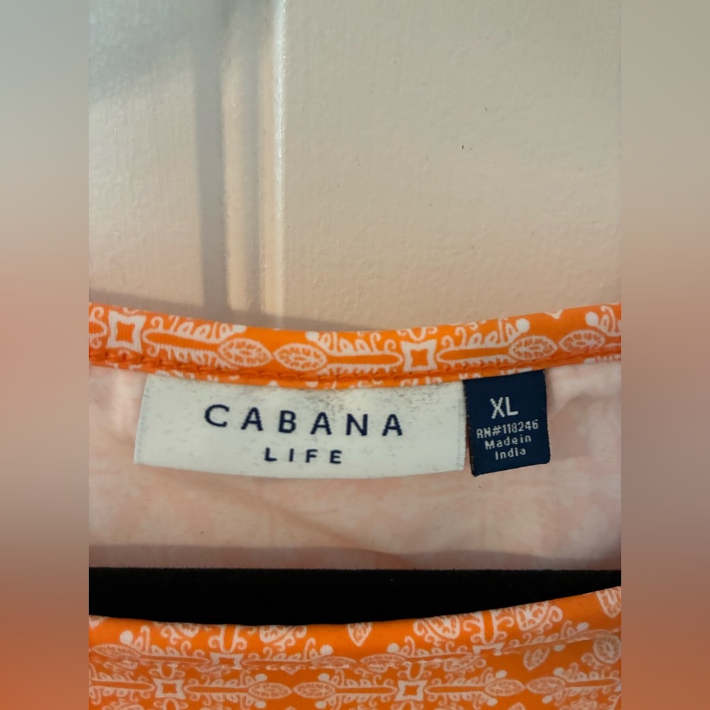 Cabana Life Orange and White Long Sleeve Dress, XL, EUC, like new! - Picture 2 of 2